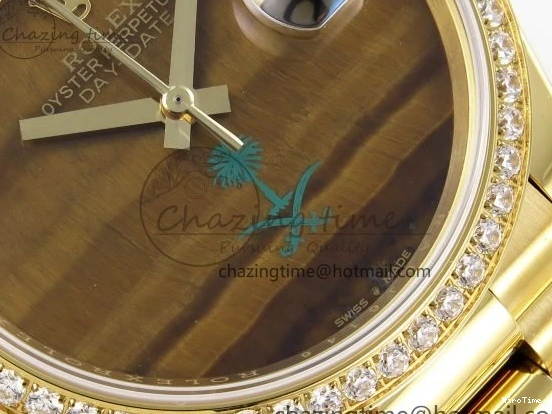 MiroTime 0121 WaterResistant Day Date 36 YG RAF 1:1 Best Edition Brown Oman Dial Diamonds Bezel on YG Bracelet A 1518